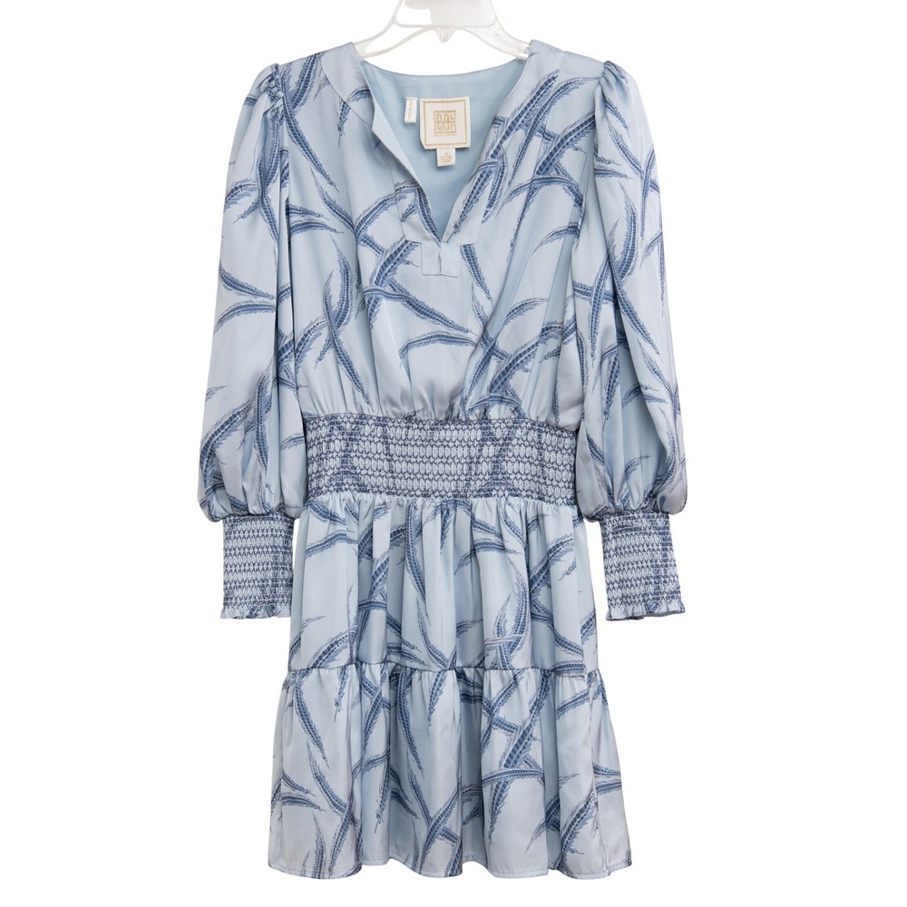 Emily McCarthy Dress Palm Beach Blue Feather Smocked Coastal Southern Boho Chic